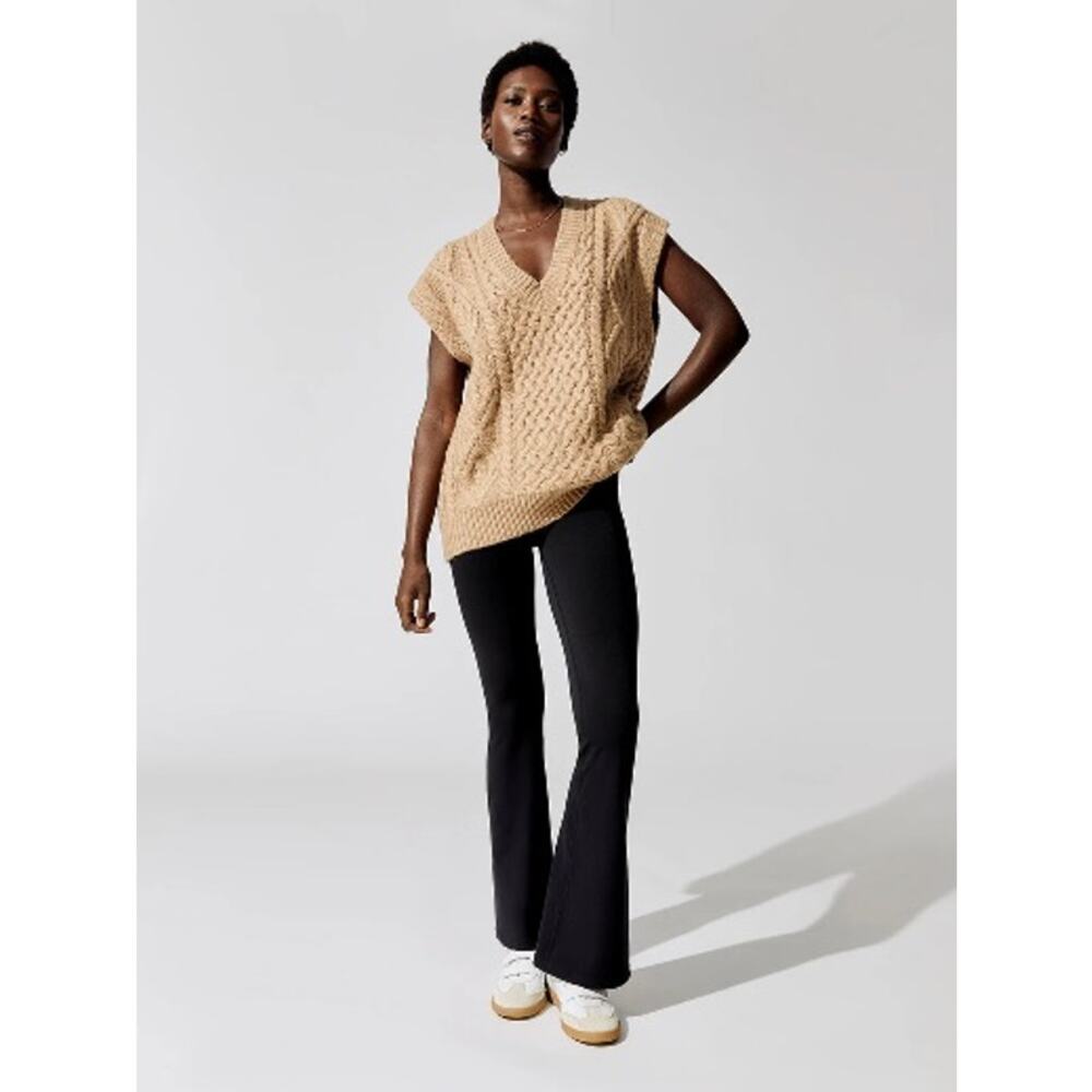 ONA Audrey Sweater Vest Camel Brown Cable Knit Alpaca Wool Blend Oversized XS